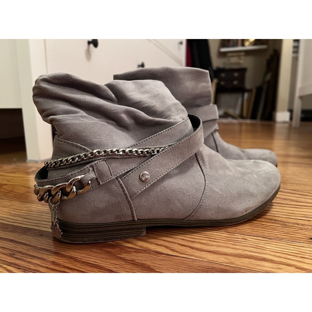 Y2K Juicy Couture Women's Gray Slouch Charm Chain Ankle Booties Size 9